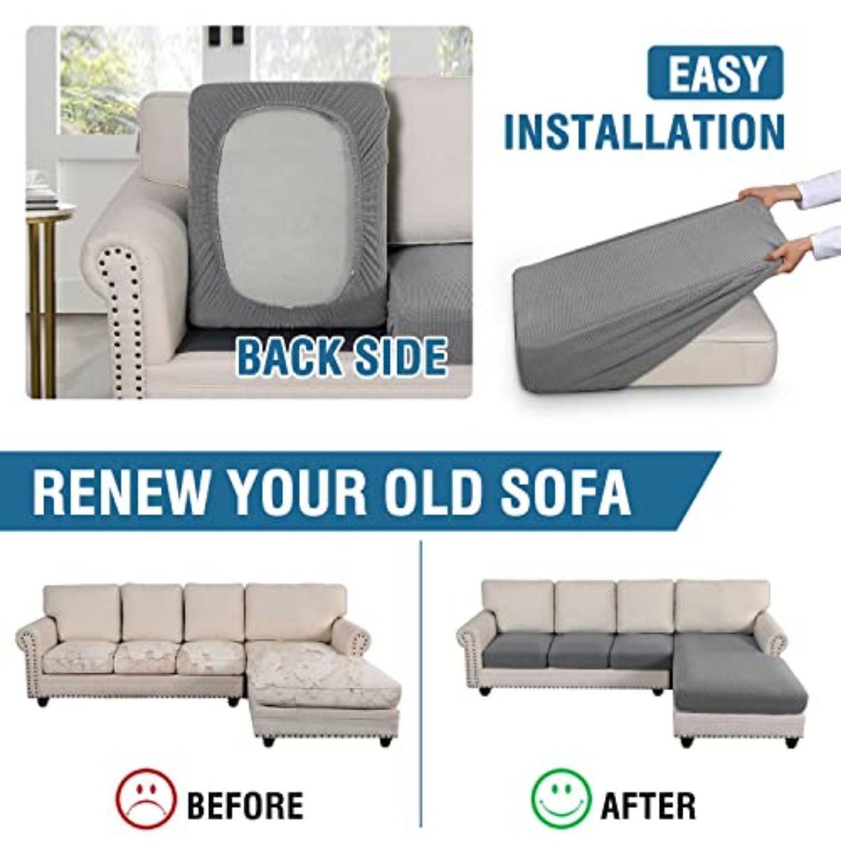 Sectional Couch Covers 3 Pieces Sofa Seat Cushion Covers L Shape Separate