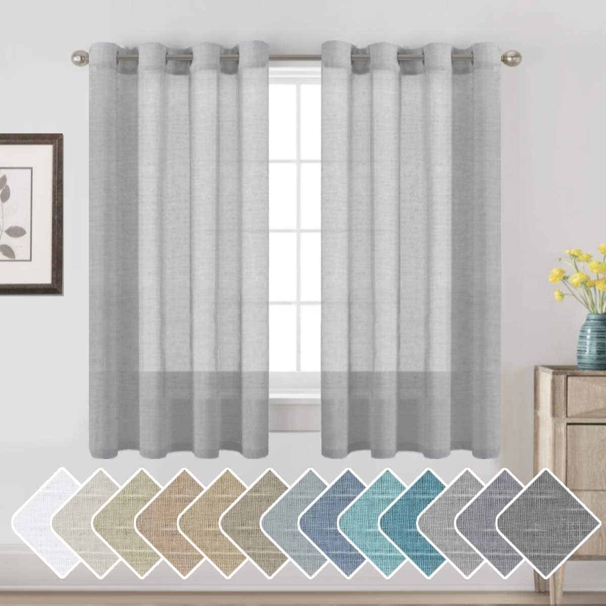 Natural Linen Semi Sheer Curtains Grommet Soft Privacy Drapes