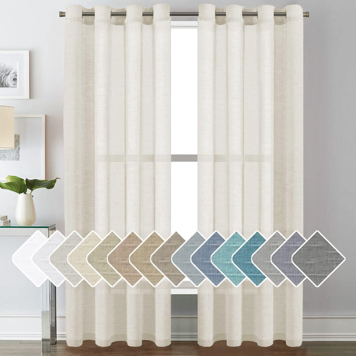 Natural Linen Semi Sheer Curtains Grommet Soft Privacy Drapes