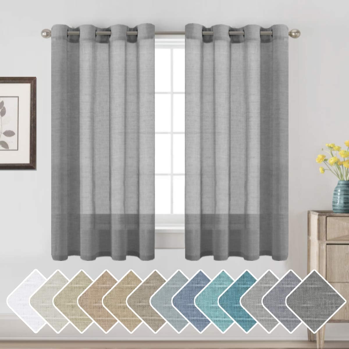 Natural Linen Semi Sheer Curtains Grommet Soft Privacy Drapes