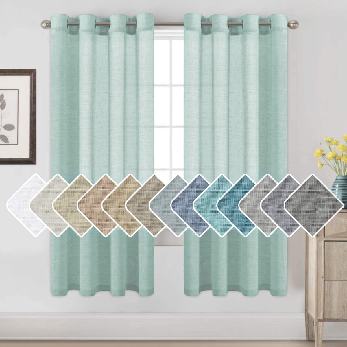 Natural Linen Semi Sheer Curtains Grommet Soft Privacy Drapes