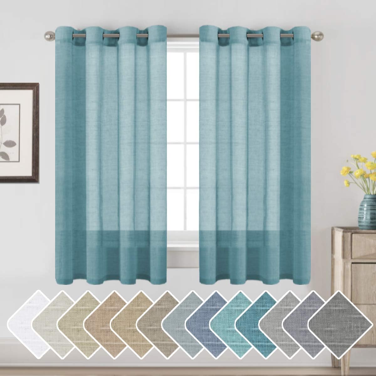 Natural Linen Semi Sheer Curtains Grommet Soft Privacy Drapes