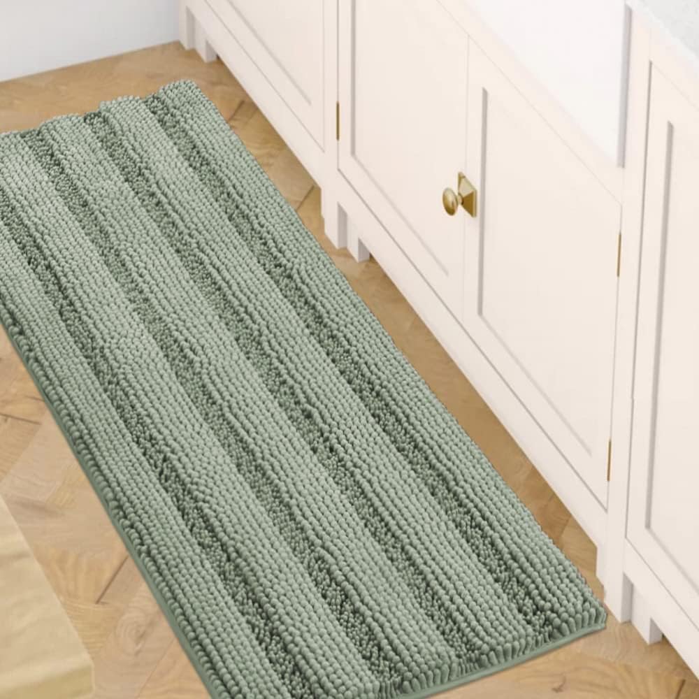 1pc Bath Rugs for Bathroom Non Slip Bath Mats Extra Thick Chenille Striped Rug