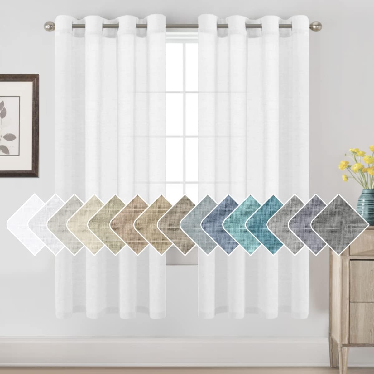 Natural Linen Semi Sheer Curtains Grommet Soft Privacy Drapes