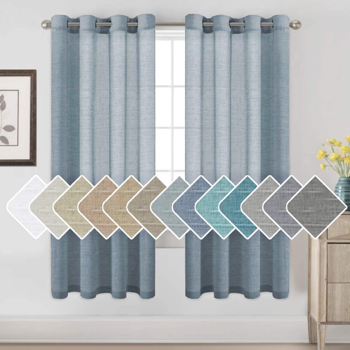 Natural Linen Semi Sheer Curtains Grommet Soft Privacy Drapes