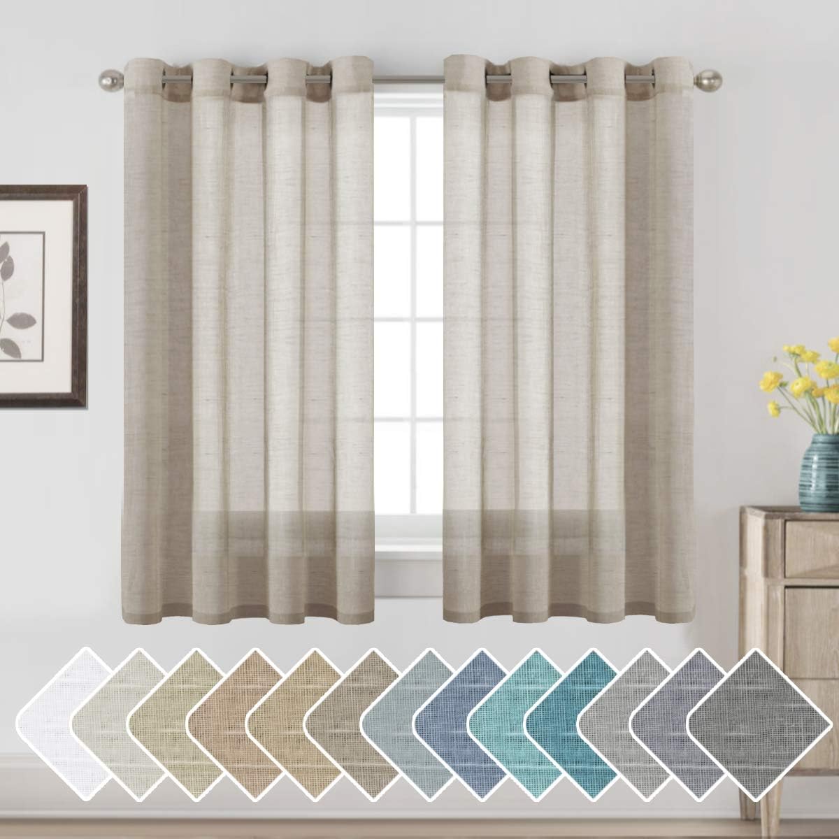 Natural Linen Semi Sheer Curtains Grommet Soft Privacy Drapes