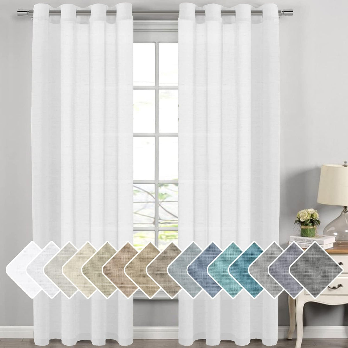 Natural Linen Semi Sheer Curtains Grommet Soft Privacy Drapes