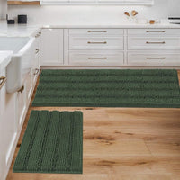 2pcs Sage Bathroom Rugs, Bath Mat Set of 2 Extra Thick Chenille Striped Pattern Shaggy Bath Rugs for Bathroom