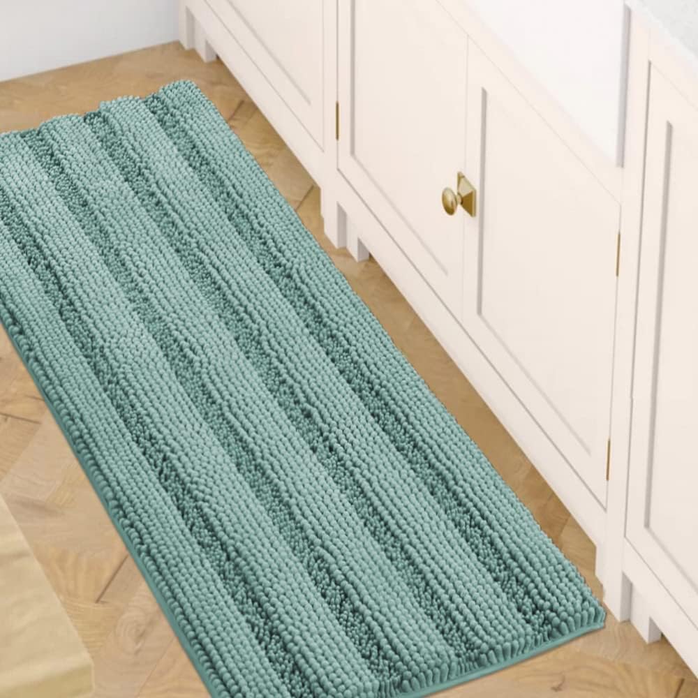 1pc Bath Rugs for Bathroom Non Slip Bath Mats Extra Thick Chenille Striped Rug