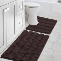2pcs Sage Bathroom Rugs, Bath Mat Set of 2 Extra Thick Chenille Striped Pattern Shaggy Bath Rugs for Bathroom