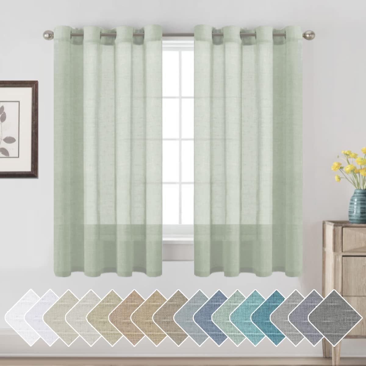 Natural Linen Semi Sheer Curtains Grommet Soft Privacy Drapes