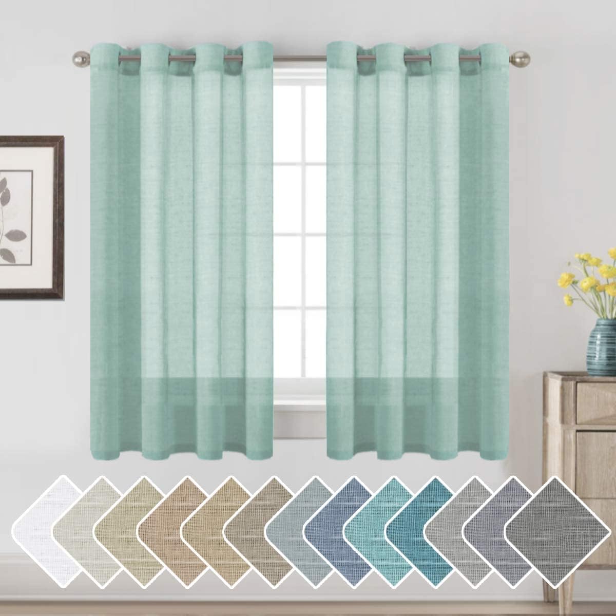Natural Linen Semi Sheer Curtains Grommet Soft Privacy Drapes