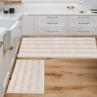 2pcs Sage Bathroom Rugs, Bath Mat Set of 2 Extra Thick Chenille Striped Pattern Shaggy Bath Rugs for Bathroom