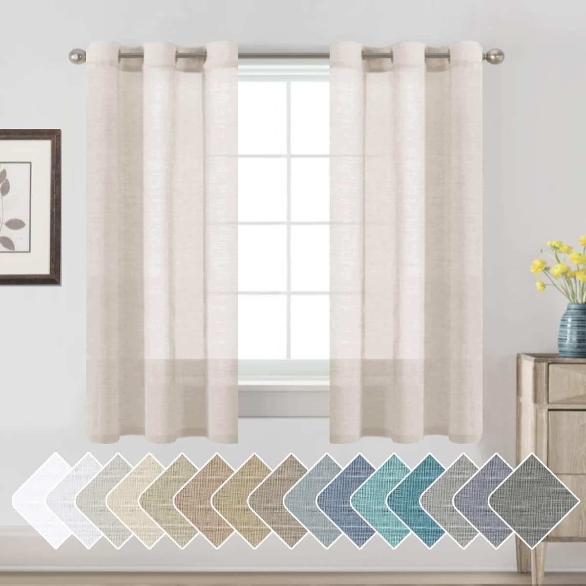 Natural Linen Semi Sheer Curtains Grommet Soft Privacy Drapes