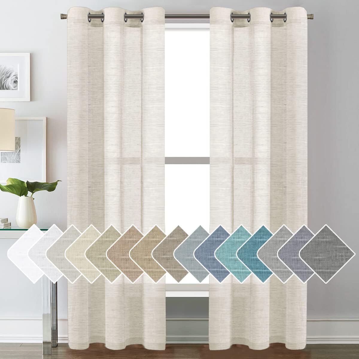 Natural Linen Semi Sheer Curtains Grommet Soft Privacy Drapes