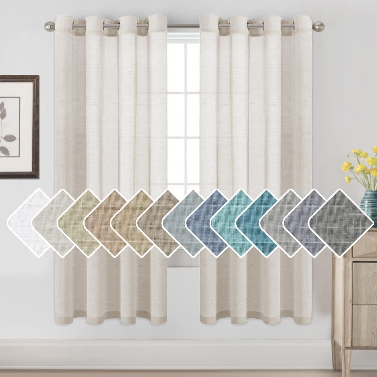 Natural Linen Semi Sheer Curtains Grommet Soft Privacy Drapes