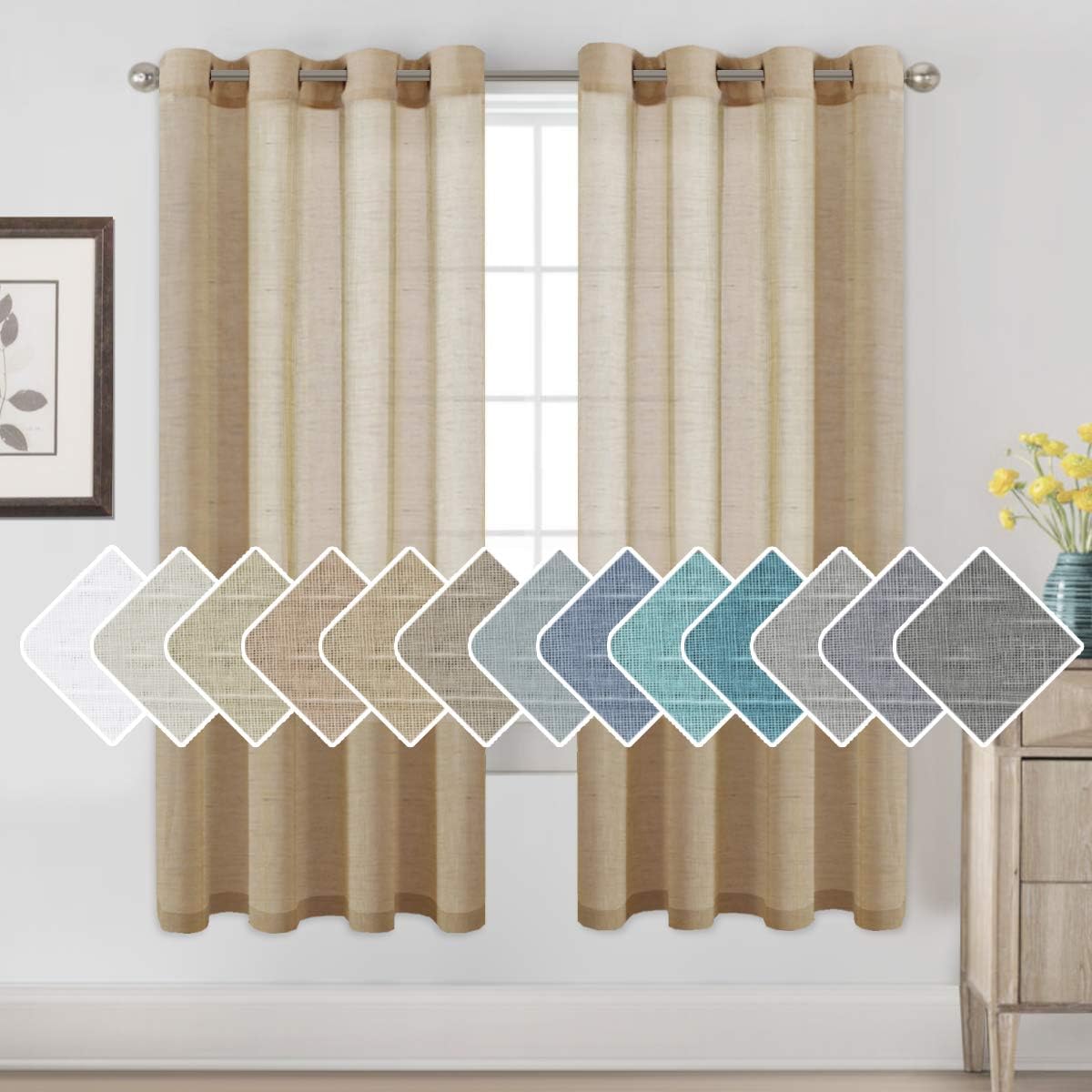 Natural Linen Semi Sheer Curtains Grommet Soft Privacy Drapes