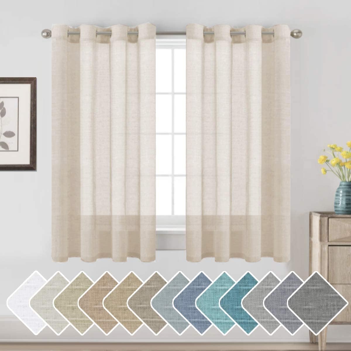 Natural Linen Semi Sheer Curtains Grommet Soft Privacy Drapes
