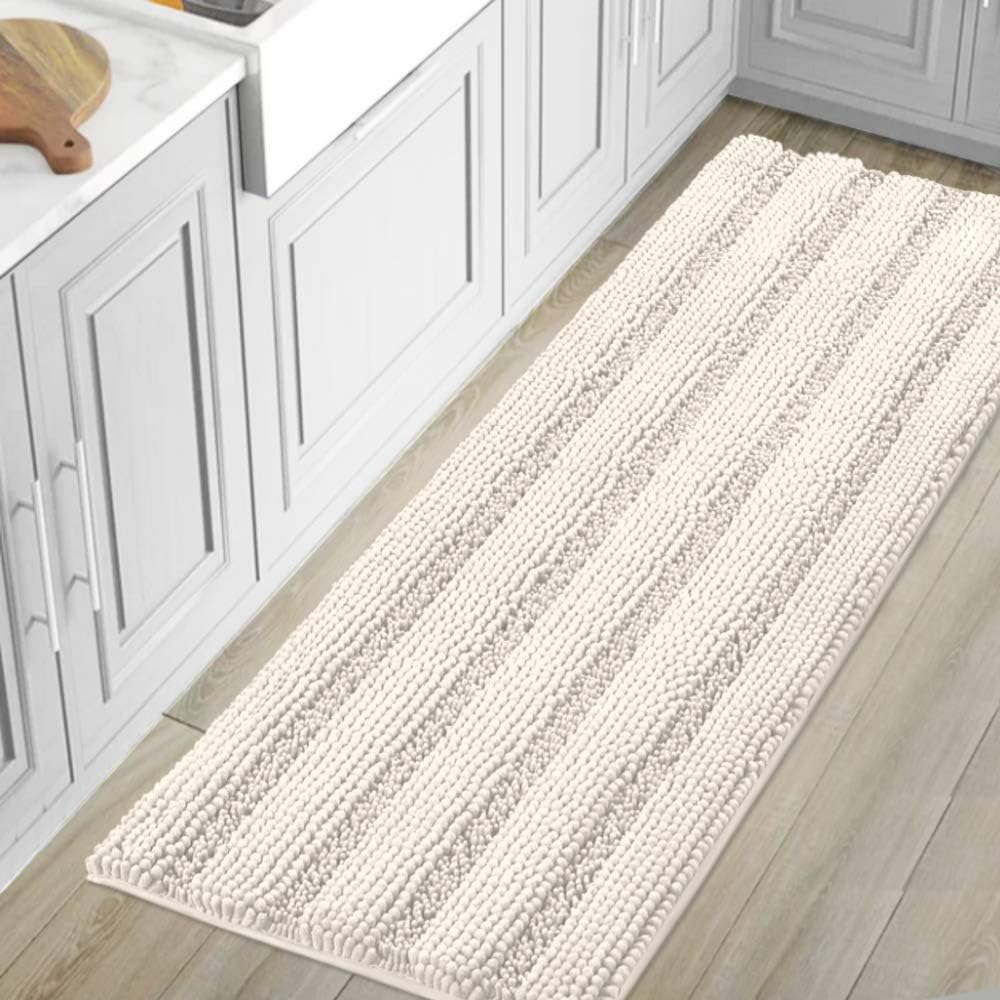 1pc Bath Rugs for Bathroom Non Slip Bath Mats Extra Thick Chenille Striped Rug