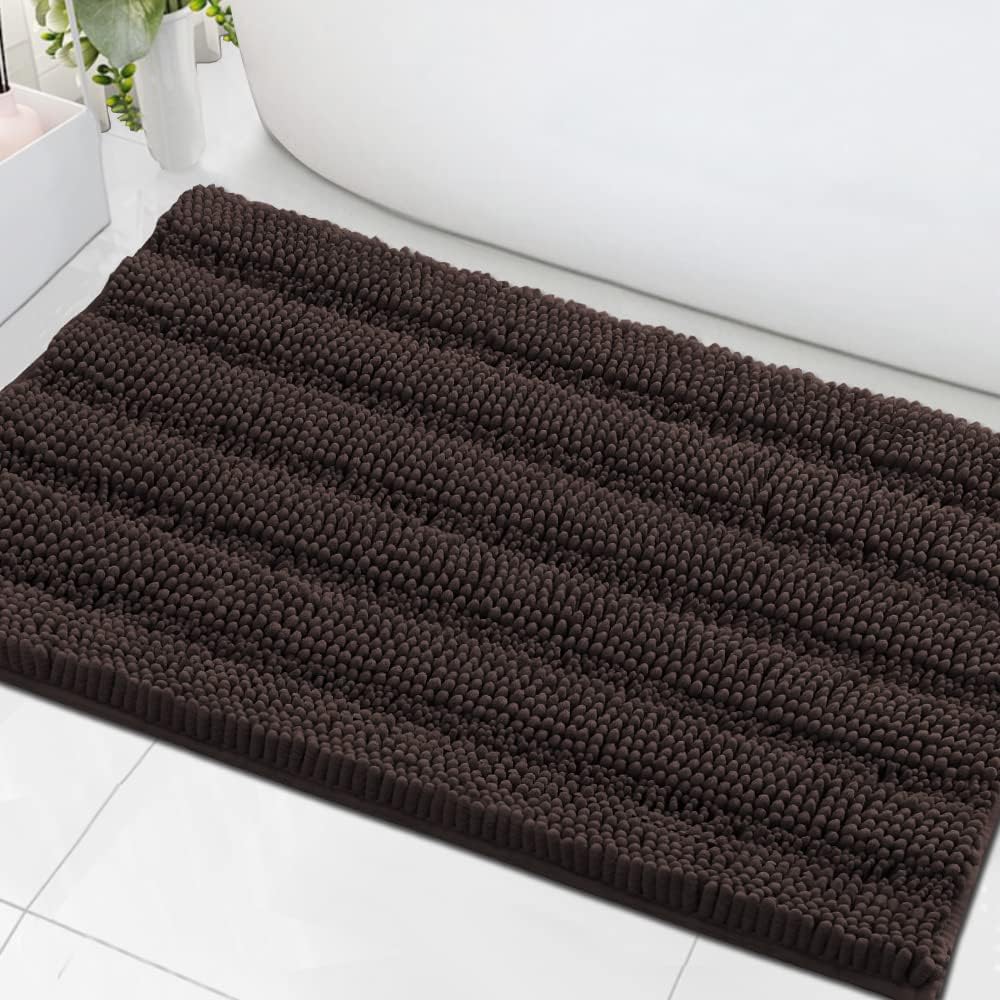 1pc Bath Rugs for Bathroom Non Slip Bath Mats Extra Thick Chenille Striped Rug