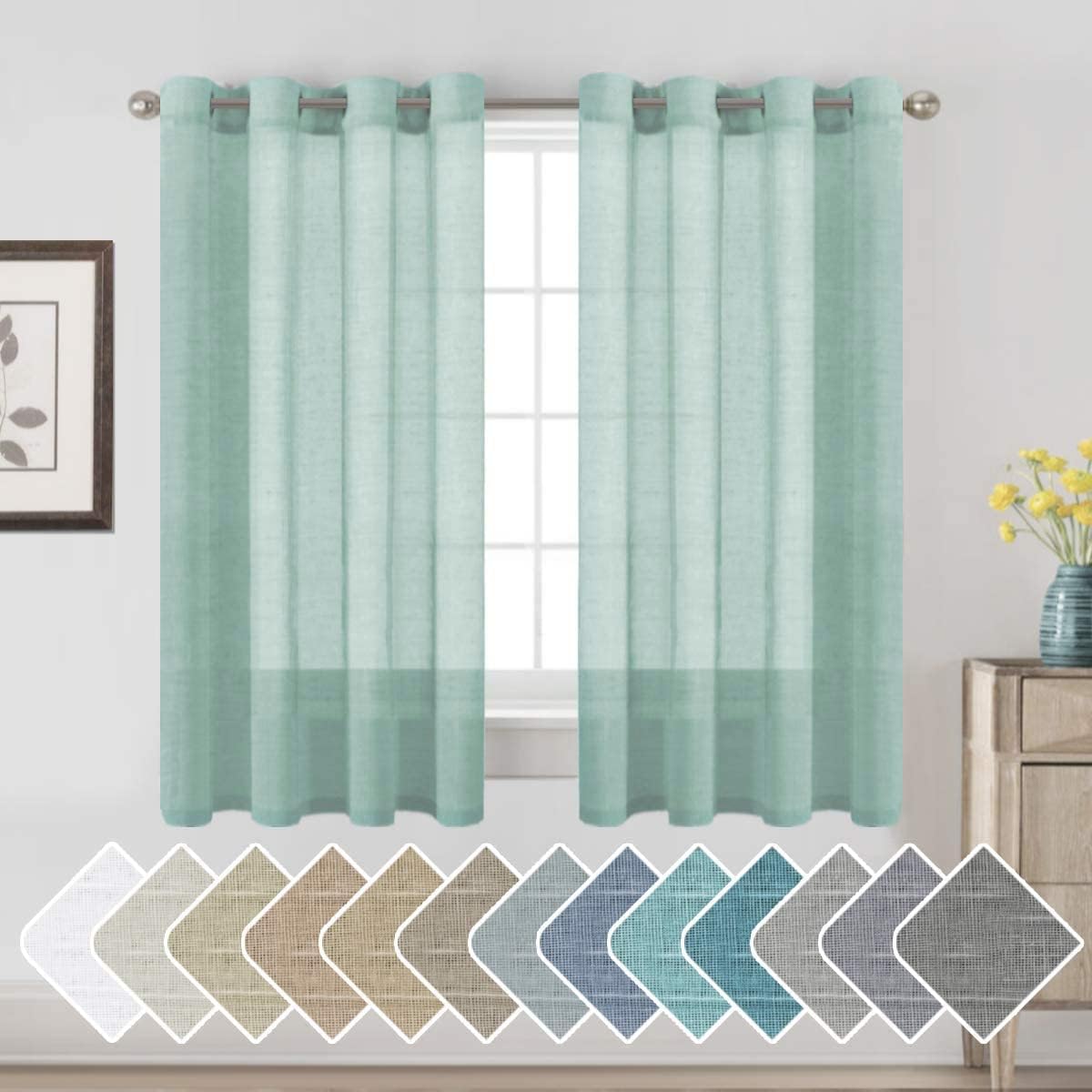 Natural Linen Semi Sheer Curtains Grommet Soft Privacy Drapes