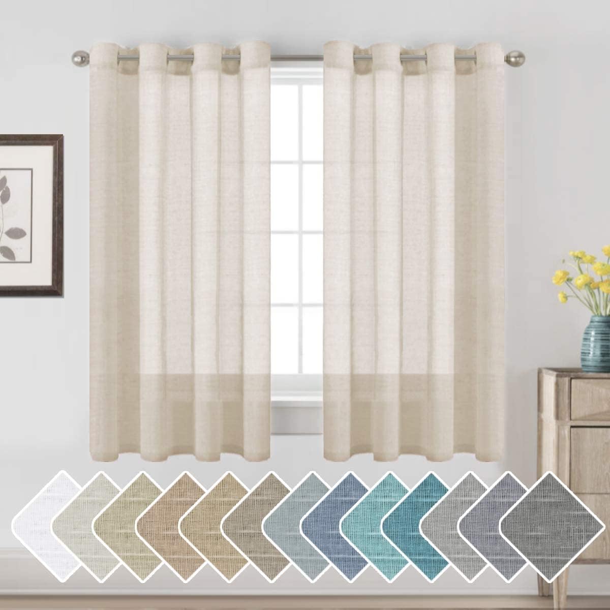 Natural Linen Semi Sheer Curtains Grommet Soft Privacy Drapes