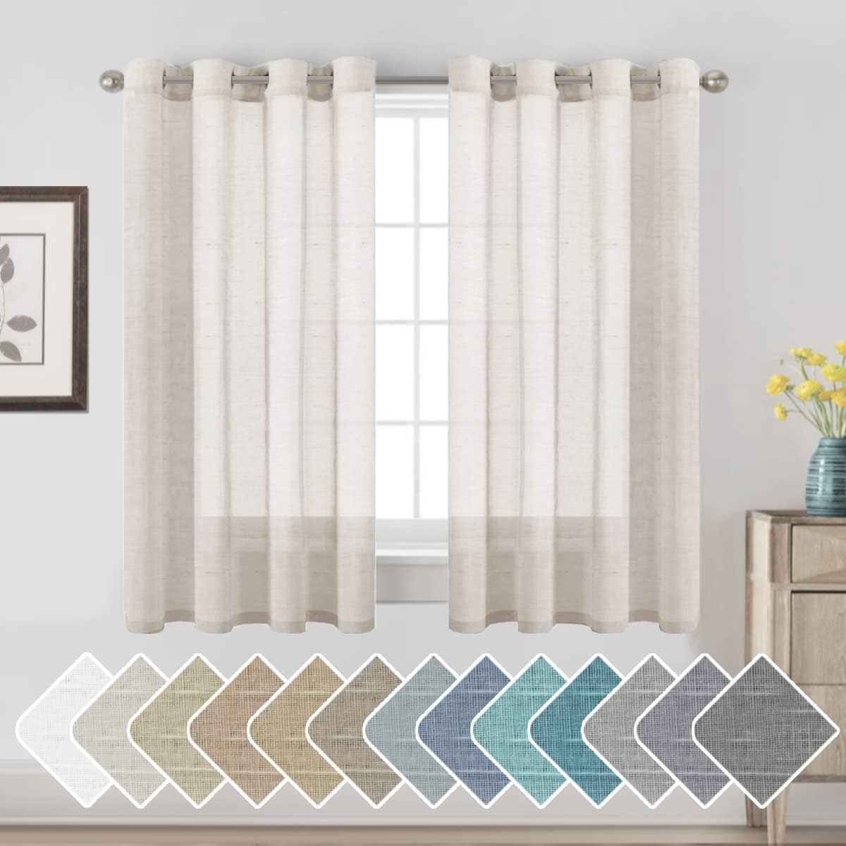 Natural Linen Semi Sheer Curtains Grommet Soft Privacy Drapes
