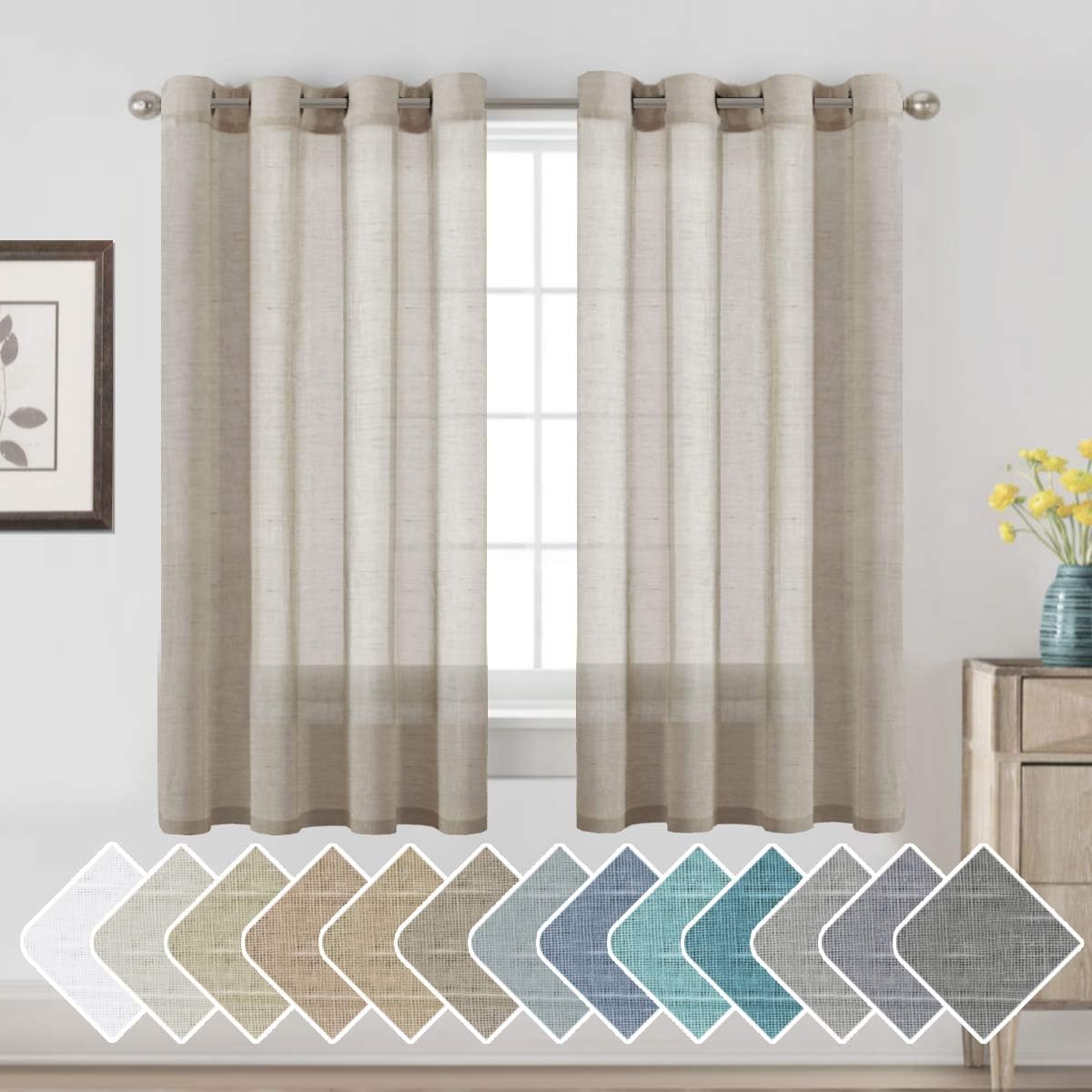 Natural Linen Semi Sheer Curtains Grommet Soft Privacy Drapes