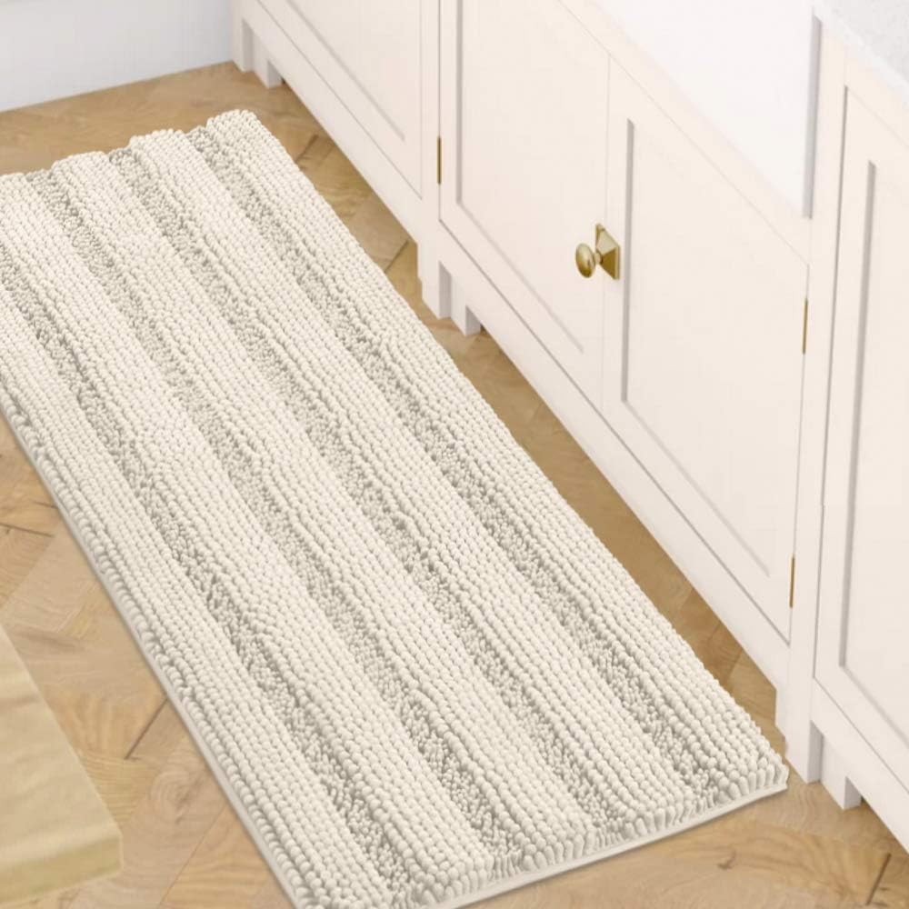 1pc Bath Rugs for Bathroom Non Slip Bath Mats Extra Thick Chenille Striped Rug