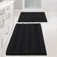 2pcs Sage Bathroom Rugs, Bath Mat Set of 2 Extra Thick Chenille Striped Pattern Shaggy Bath Rugs for Bathroom
