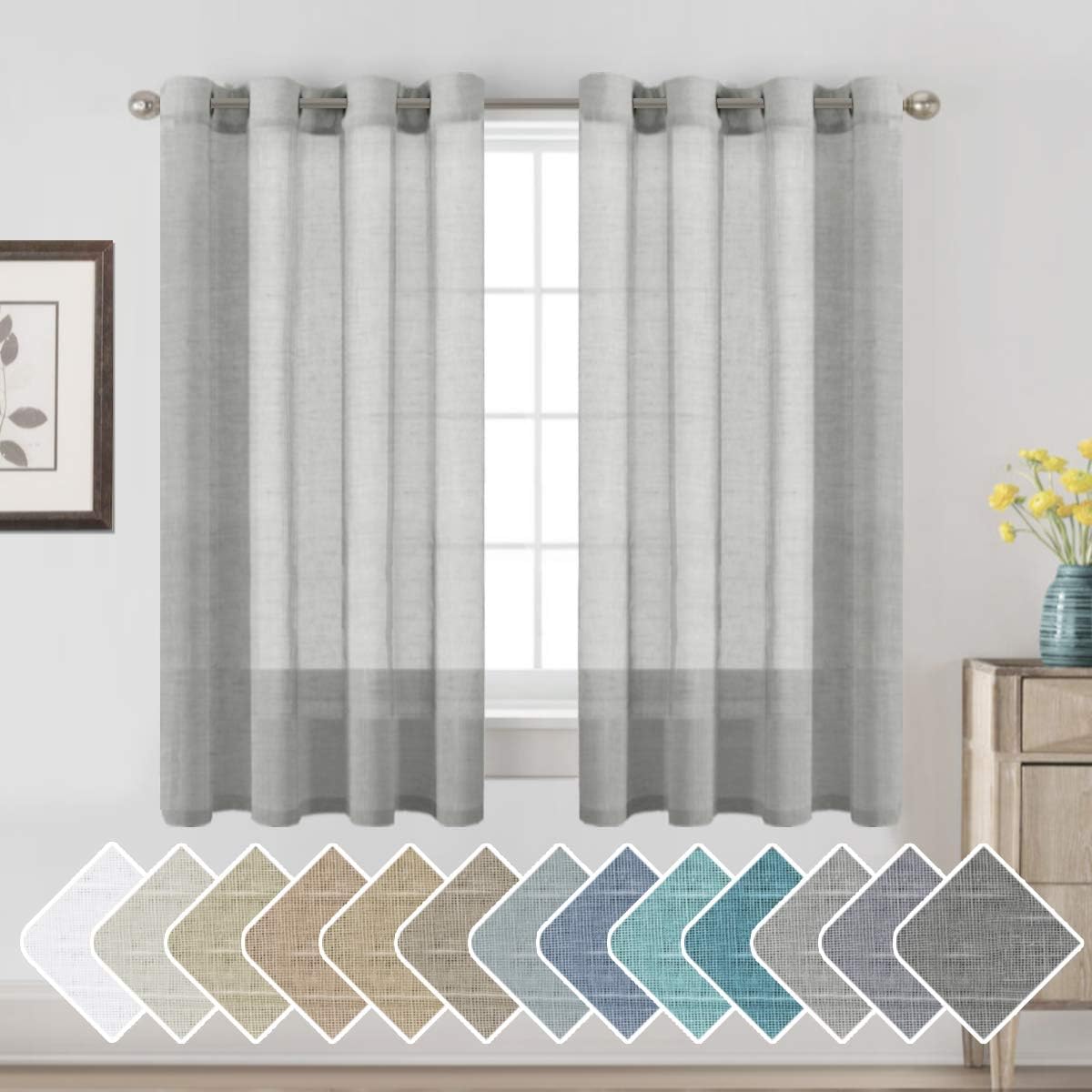 Natural Linen Semi Sheer Curtains Grommet Soft Privacy Drapes