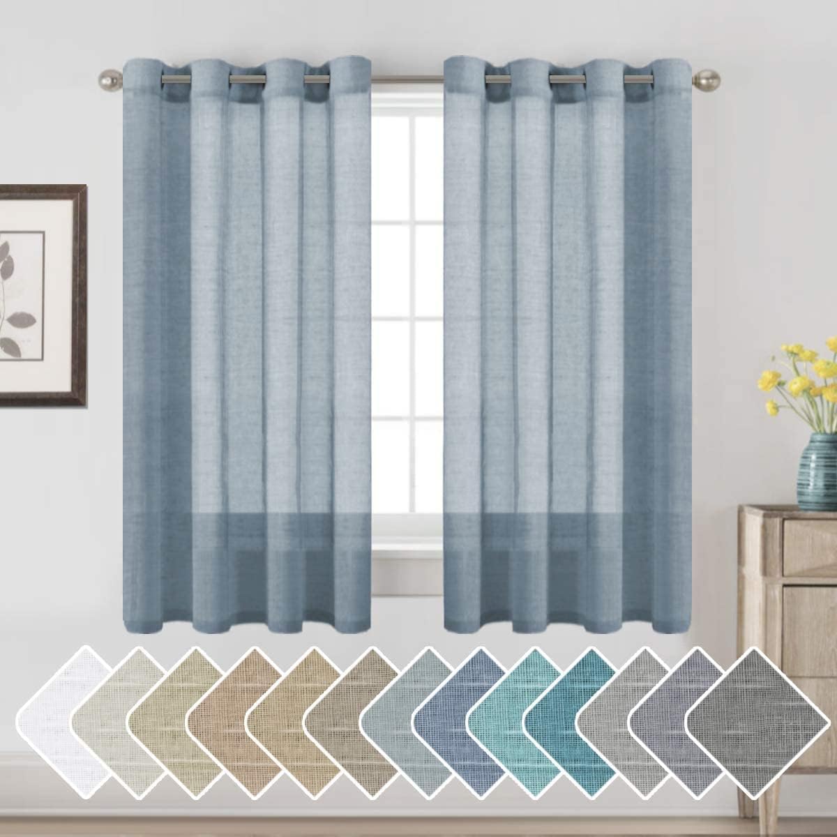 Natural Linen Semi Sheer Curtains Grommet Soft Privacy Drapes