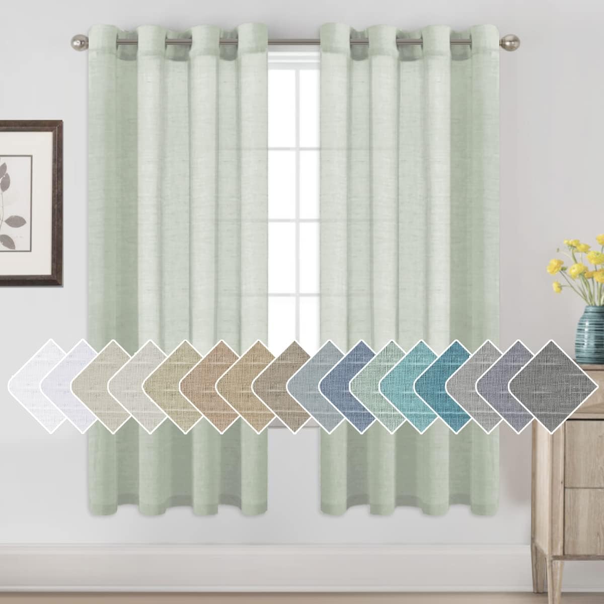 Natural Linen Semi Sheer Curtains Grommet Soft Privacy Drapes