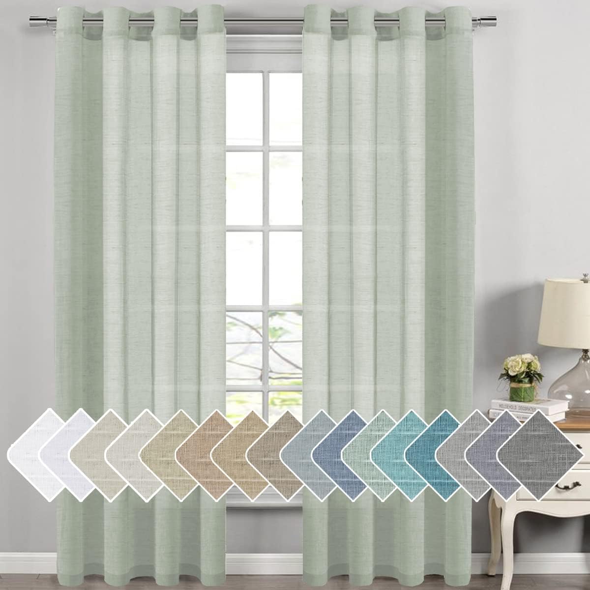 Natural Linen Semi Sheer Curtains Grommet Soft Privacy Drapes