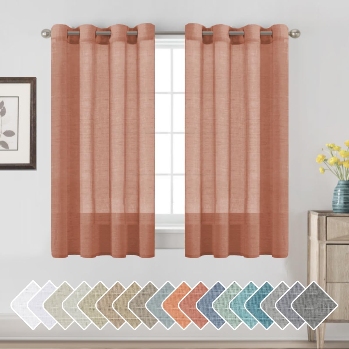 Natural Linen Semi Sheer Curtains Grommet Soft Privacy Drapes