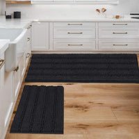 2pcs Sage Bathroom Rugs, Bath Mat Set of 2 Extra Thick Chenille Striped Pattern Shaggy Bath Rugs for Bathroom