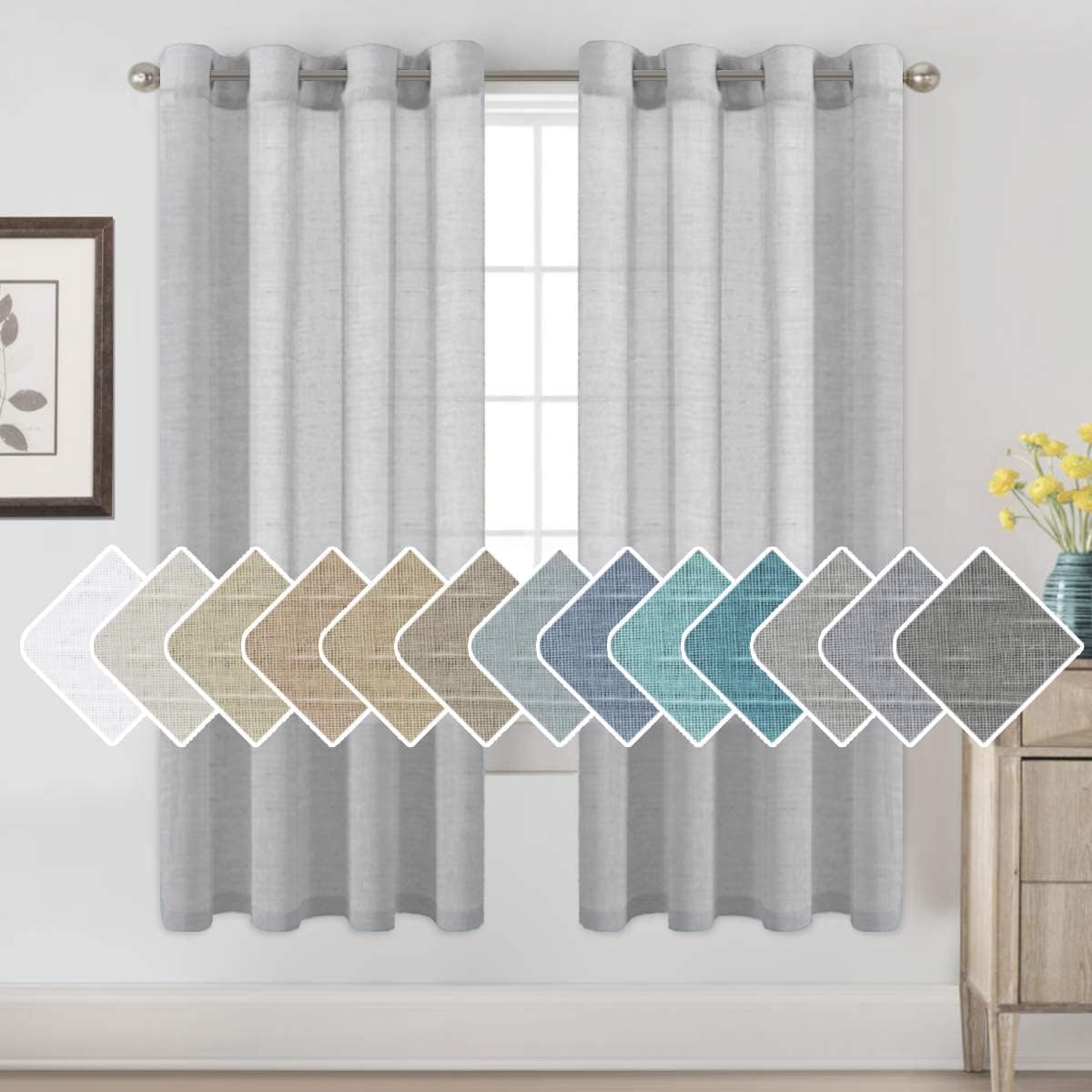 Natural Linen Semi Sheer Curtains Grommet Soft Privacy Drapes