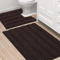 2pcs Sage Bathroom Rugs, Bath Mat Set of 2 Extra Thick Chenille Striped Pattern Shaggy Bath Rugs for Bathroom