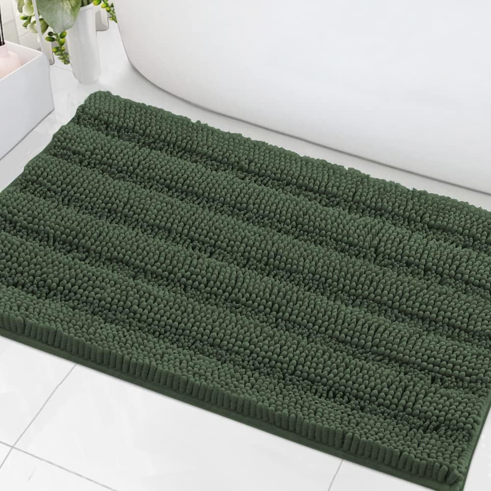 1pc Bath Rugs for Bathroom Non Slip Bath Mats Extra Thick Chenille Striped Rug