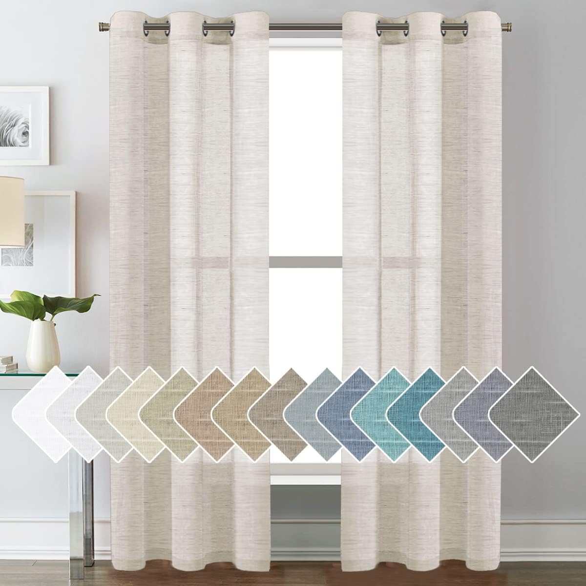Natural Linen Semi Sheer Curtains Grommet Soft Privacy Drapes