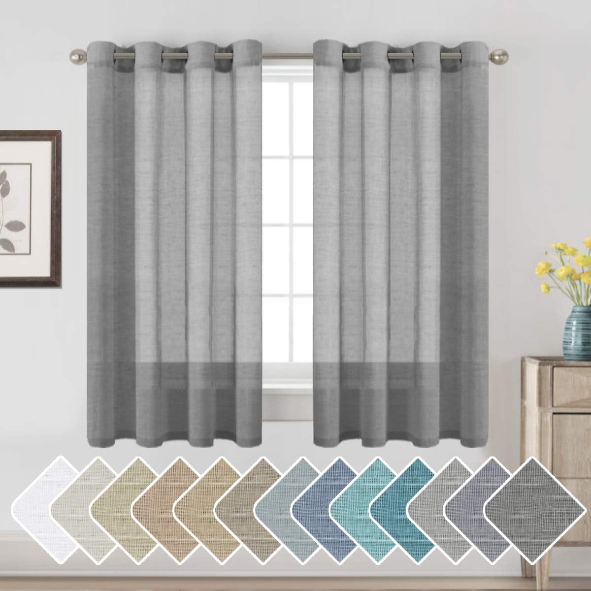 Natural Linen Semi Sheer Curtains Grommet Soft Privacy Drapes