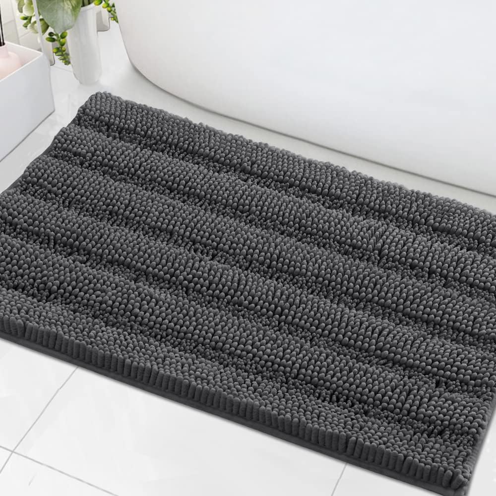 1pc Bath Rugs for Bathroom Non Slip Bath Mats Extra Thick Chenille Striped Rug