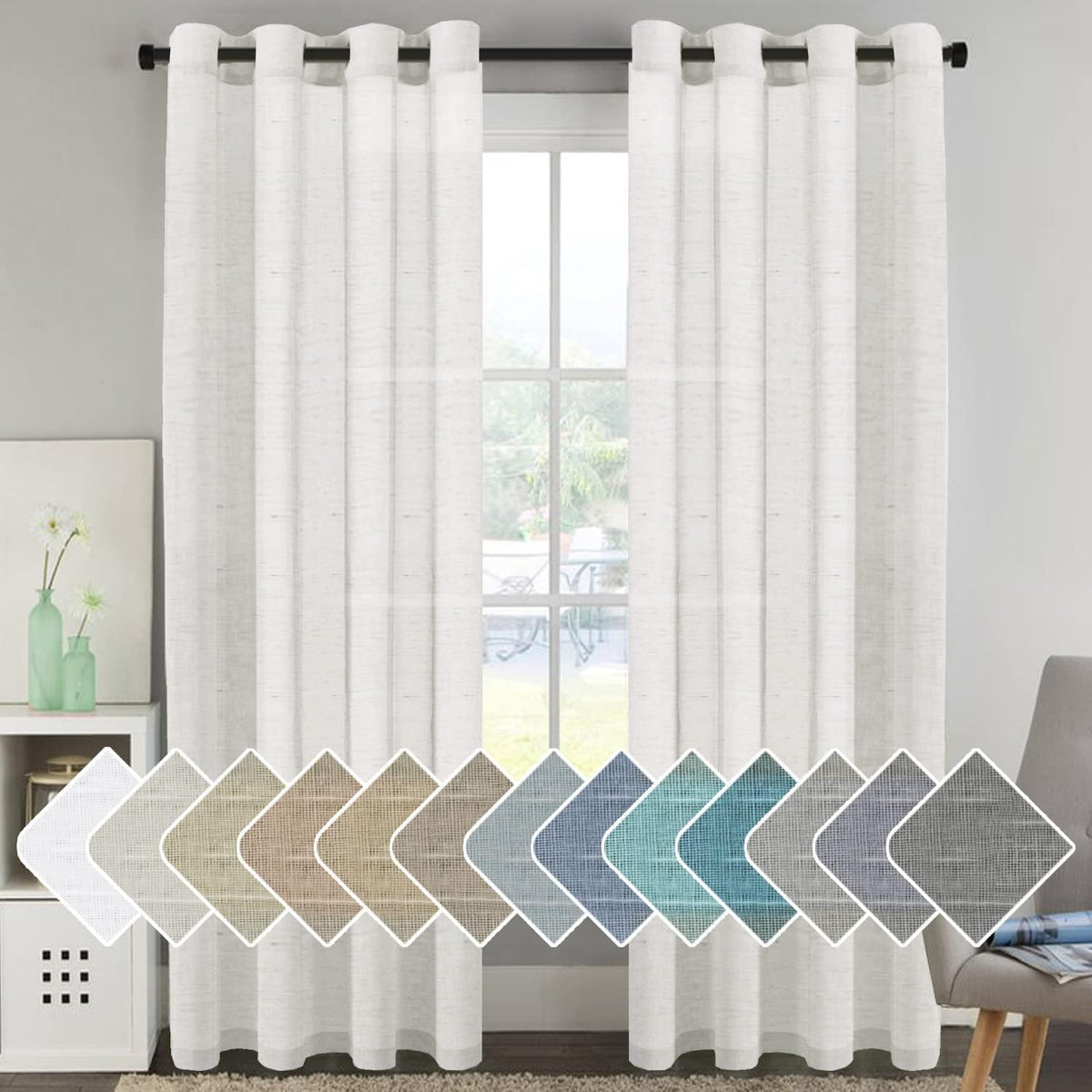 Natural Linen Semi Sheer Curtains Grommet Soft Privacy Drapes