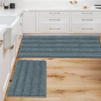 2pcs Sage Bathroom Rugs, Bath Mat Set of 2 Extra Thick Chenille Striped Pattern Shaggy Bath Rugs for Bathroom