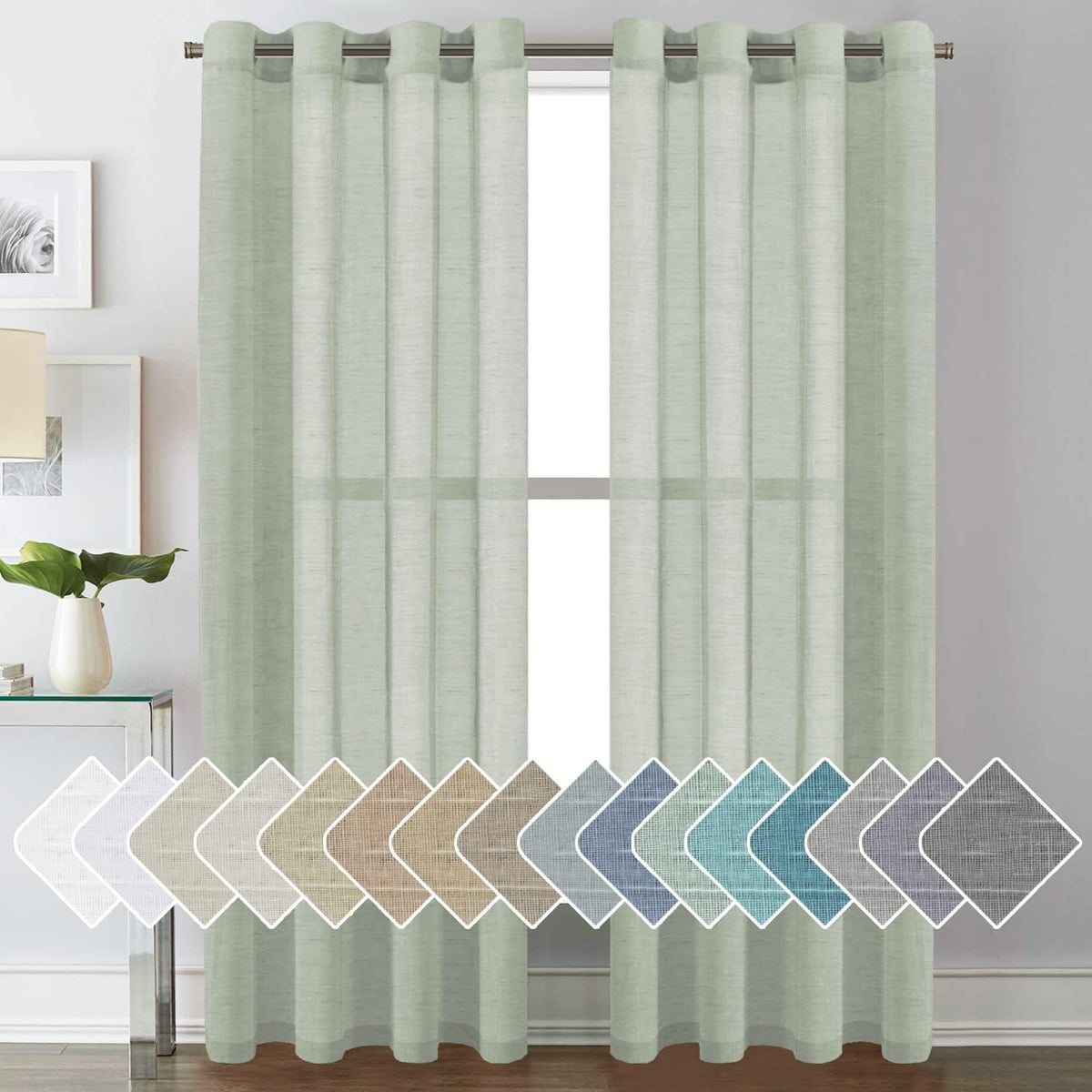 Natural Linen Semi Sheer Curtains Grommet Soft Privacy Drapes