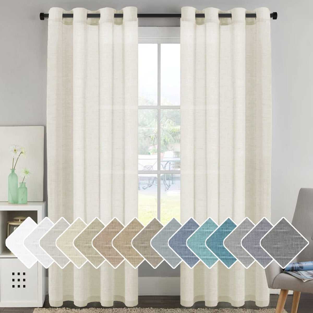 Natural Linen Semi Sheer Curtains Grommet Soft Privacy Drapes