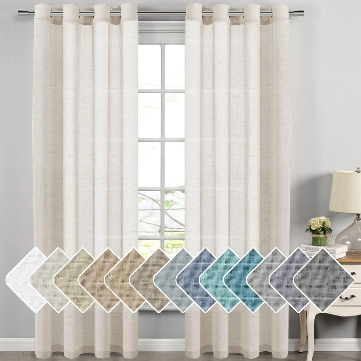 Natural Linen Semi Sheer Curtains Grommet Soft Privacy Drapes