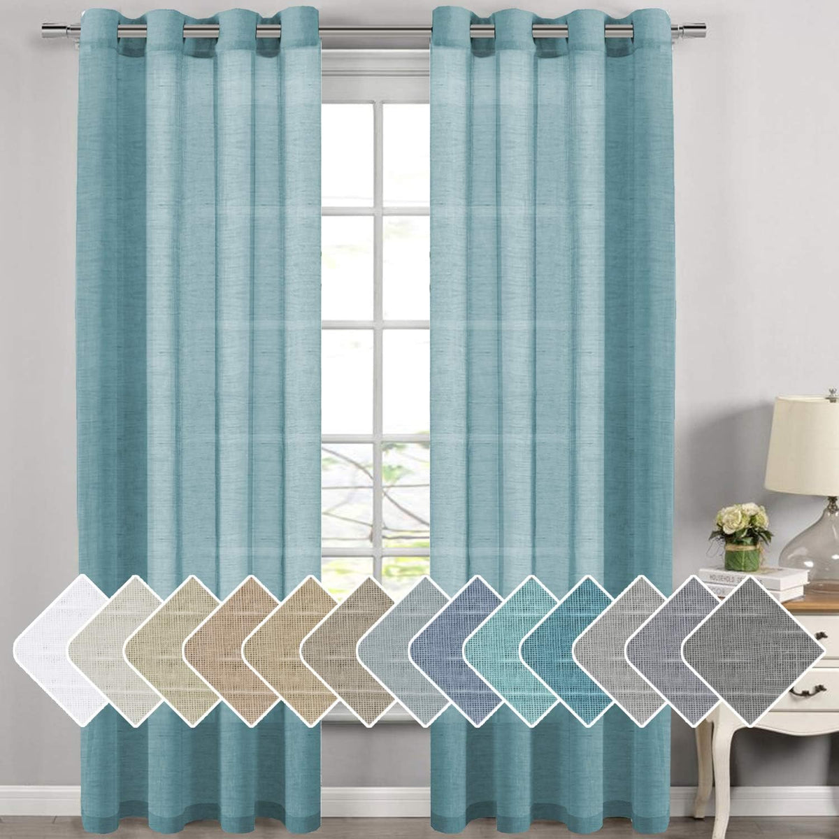 Natural Linen Semi Sheer Curtains Grommet Soft Privacy Drapes