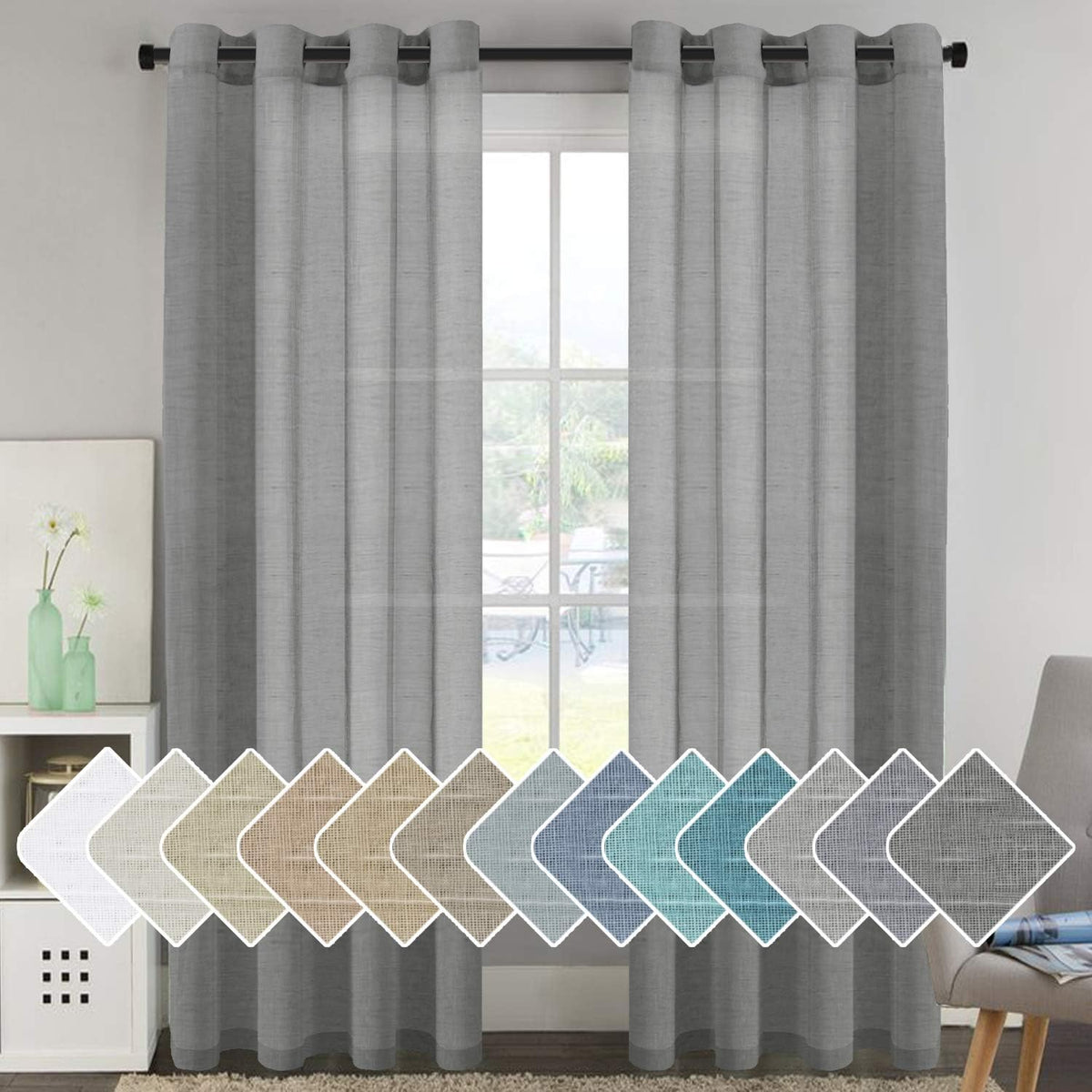 Natural Linen Semi Sheer Curtains Grommet Soft Privacy Drapes