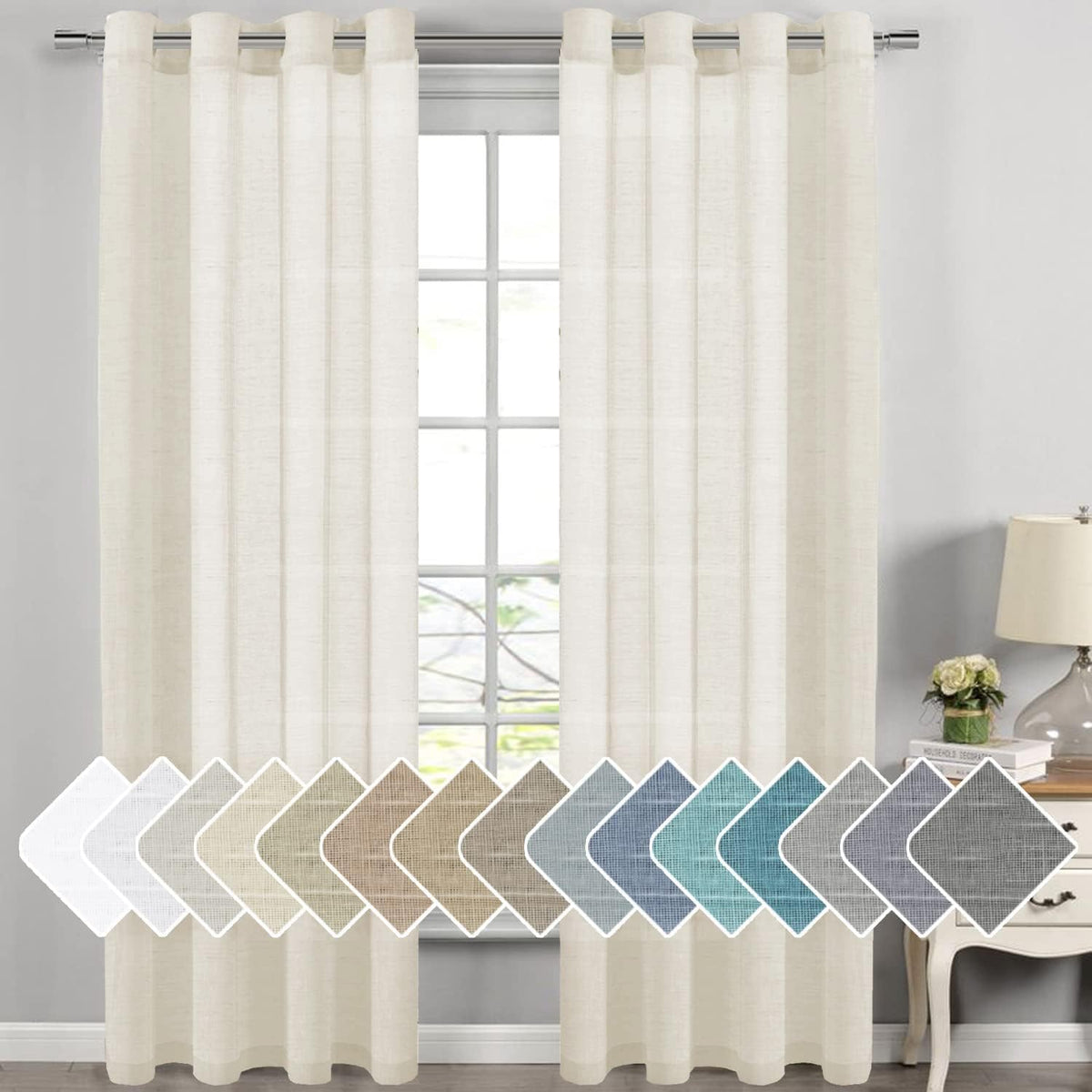 Natural Linen Semi Sheer Curtains Grommet Soft Privacy Drapes